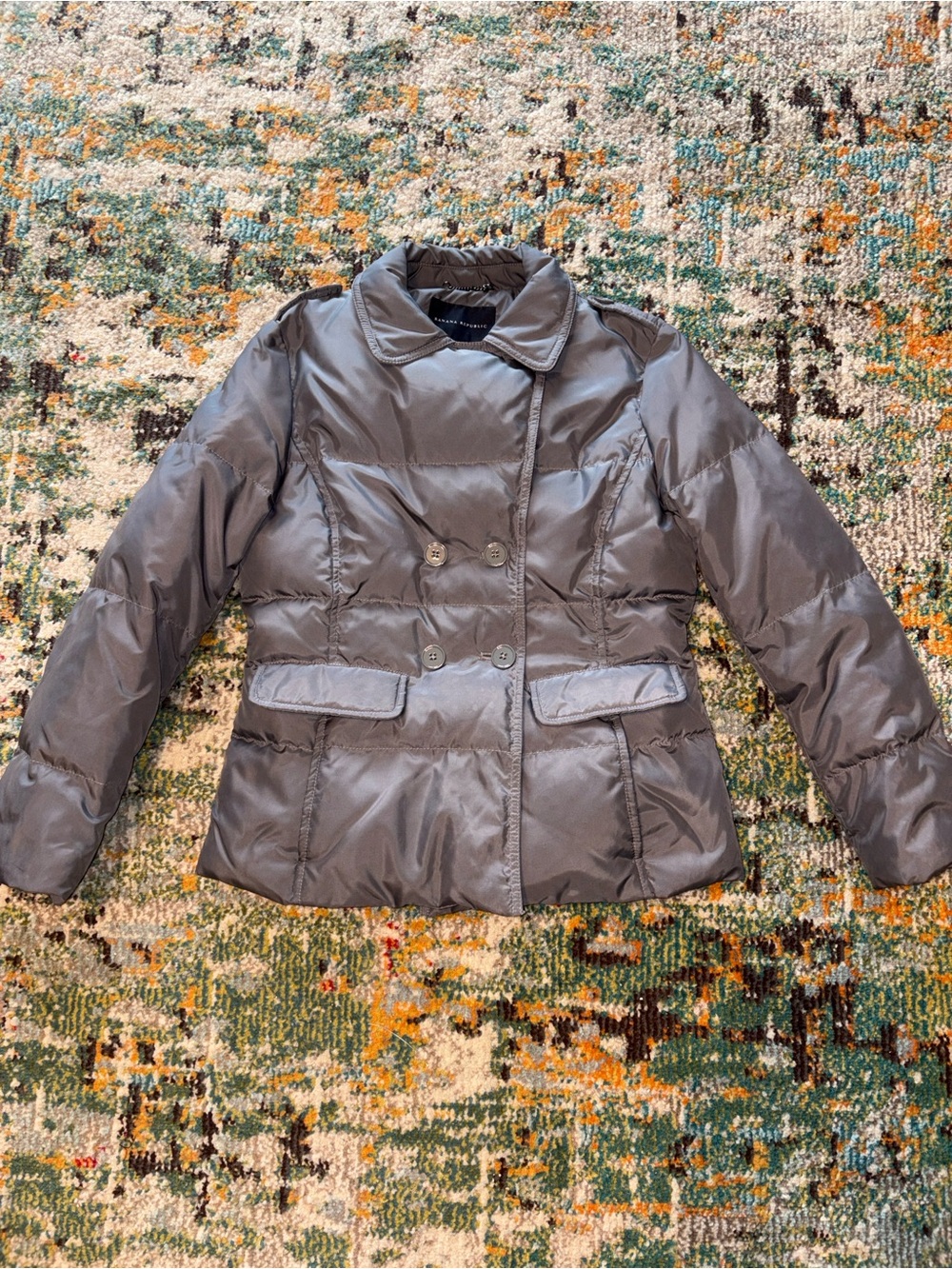 NWOT Beautiful Banana Republic Gray Puffer Jacket, Size Petite S